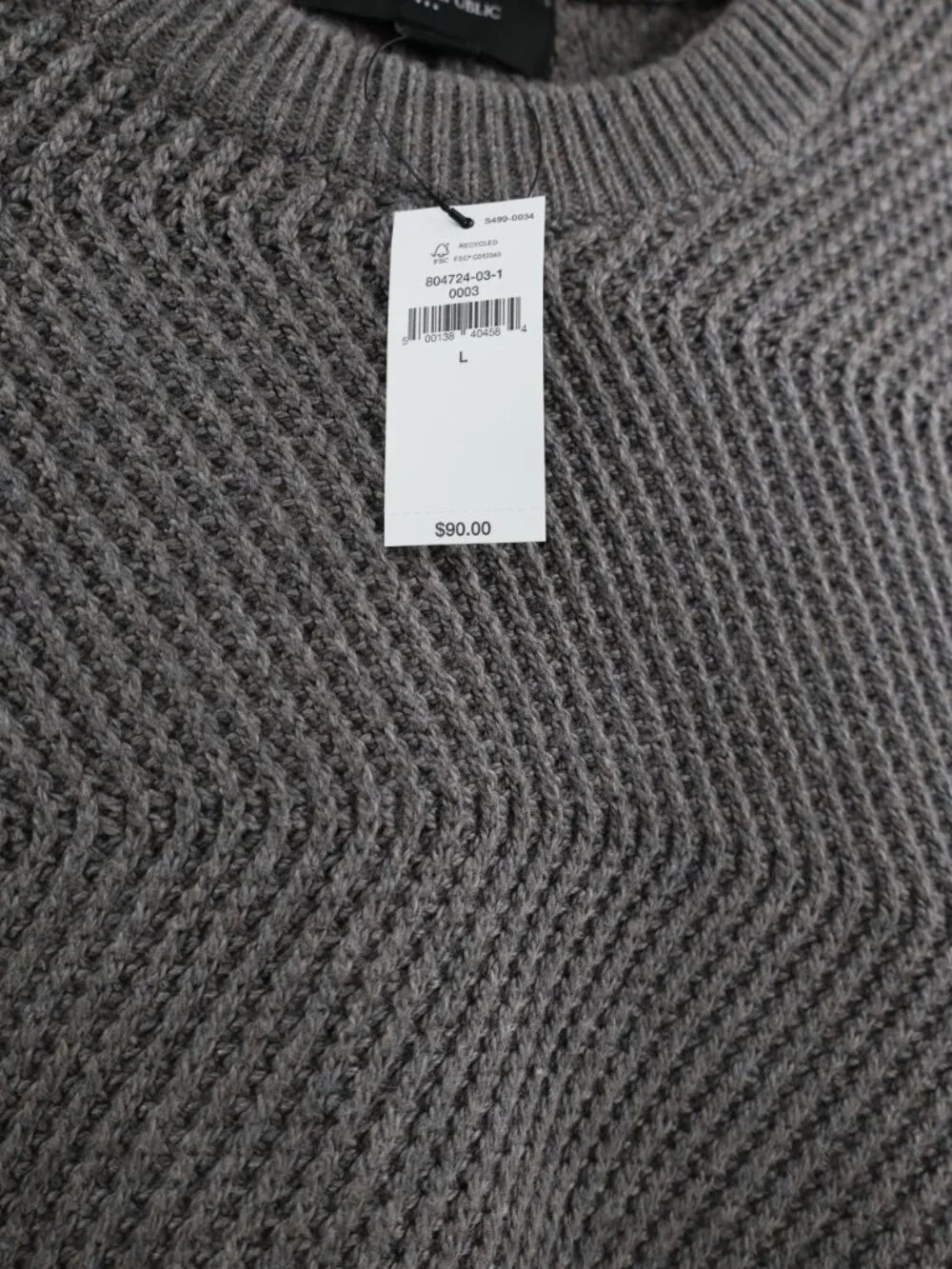 NWT Banana Republic Sweater Men's Large Cotton Wool Crew Neck Herringbone knit
